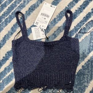 Stylish Navy Blue Knit Crop Top